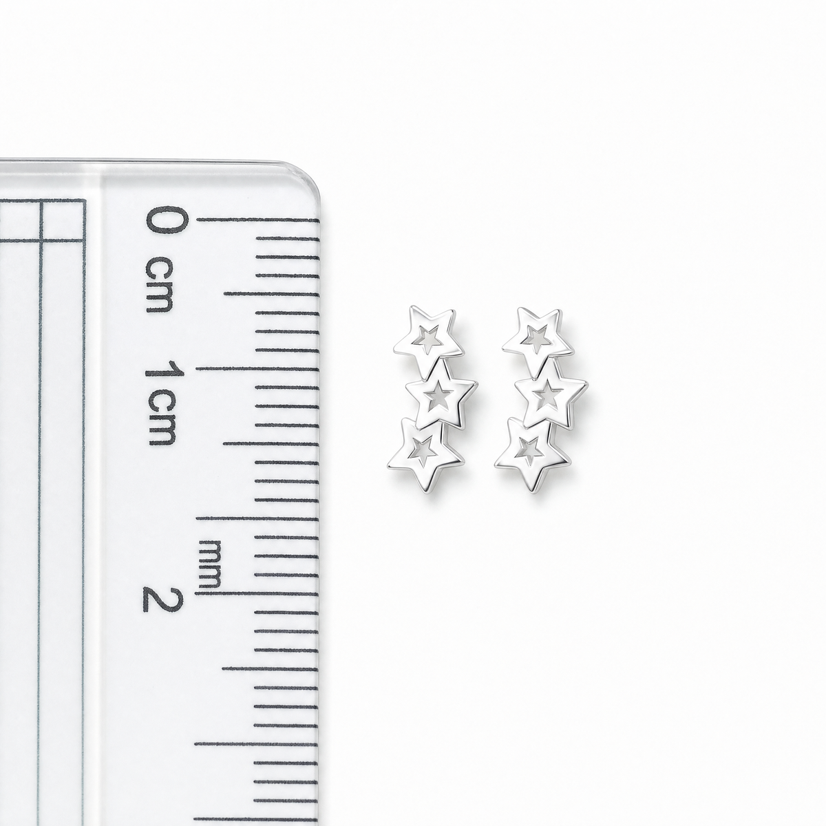 Sterling silver triple star stud earrings dimensions