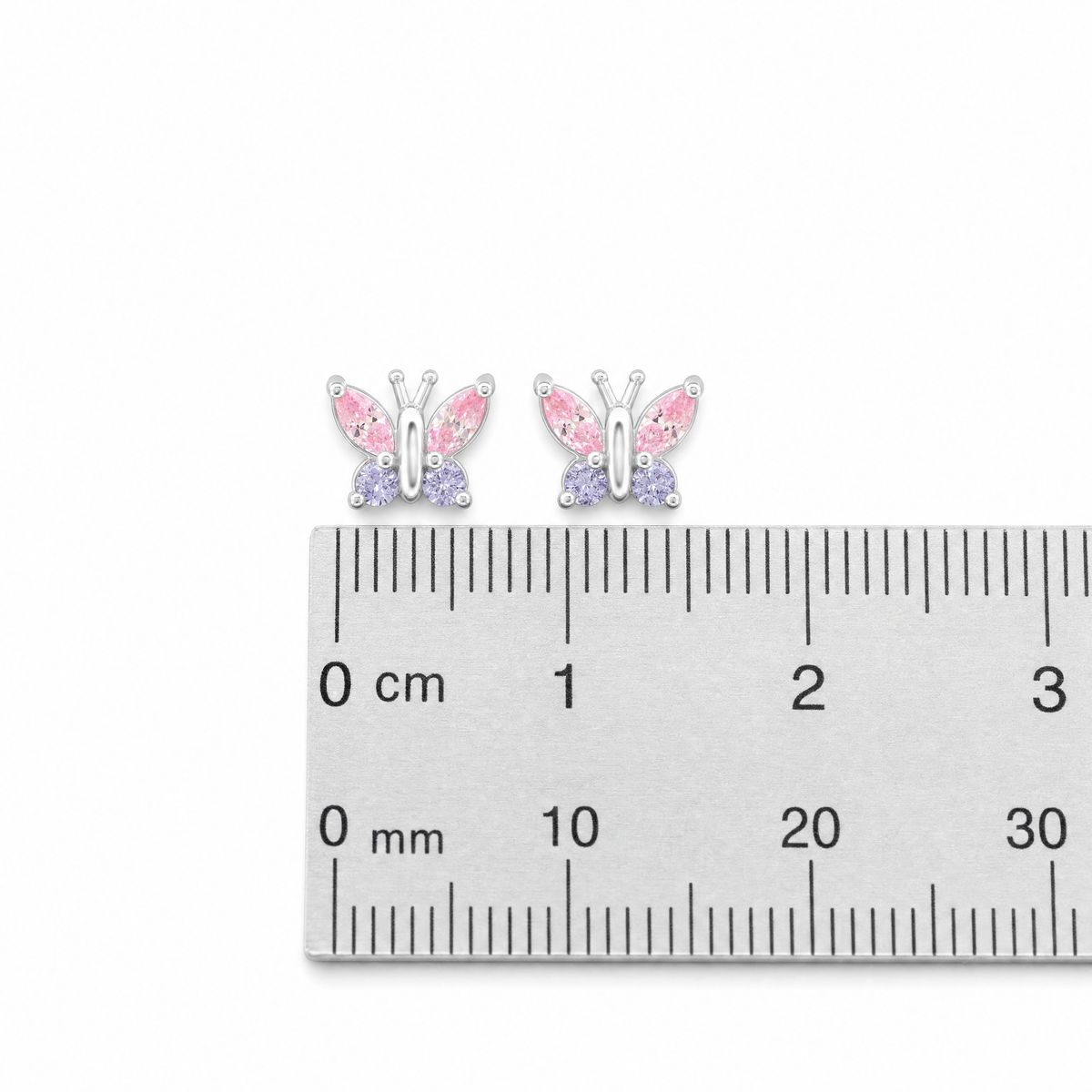 Girls’ sterling silver butterfly stud earrings front view