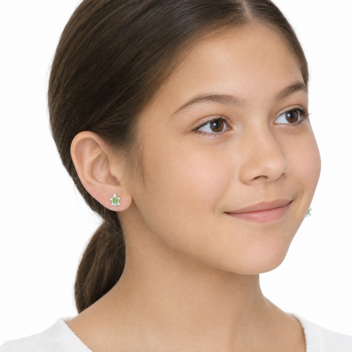 Girls Sterling Silver CZ Turtle Stud Earrings - Melchior Jewellery