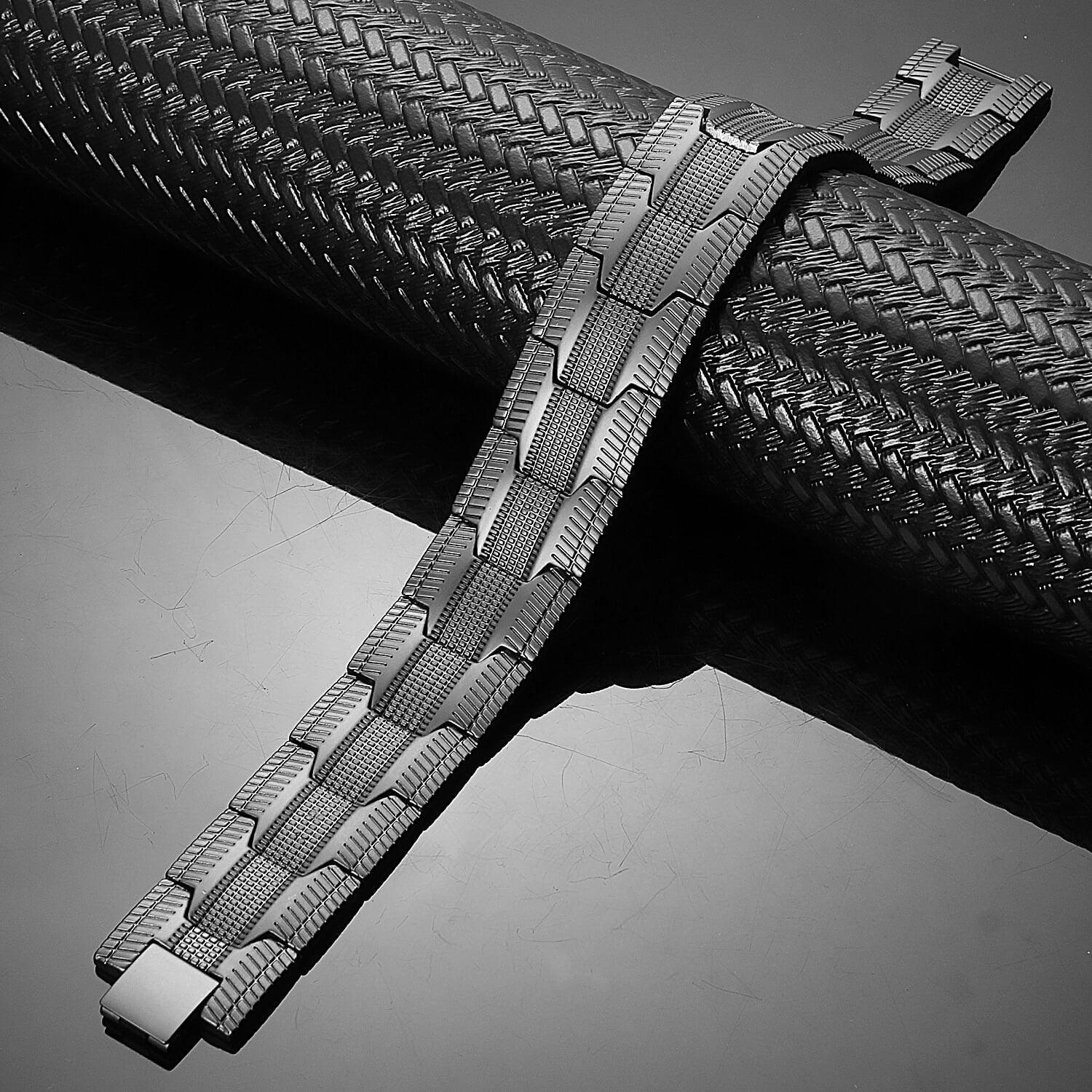 Men's black copper bracelet close-up