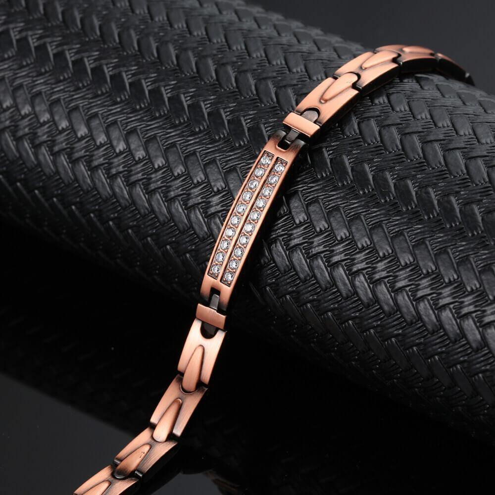 Copper magnetic bracelet with sparkling cubic zirconia