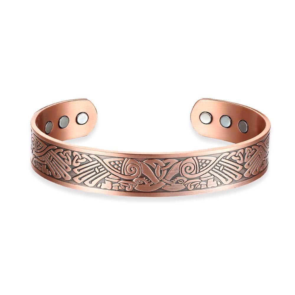 Celtic knotwork design on copper magnetic bangle