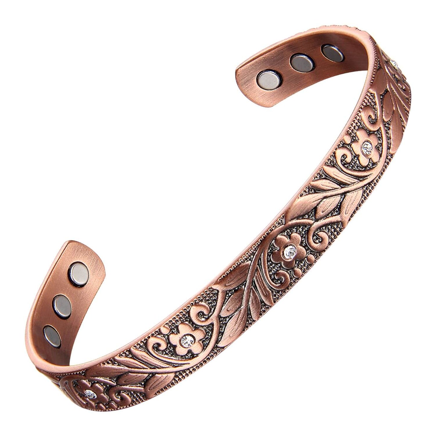 Ladies Bio Magnetic Copper Therapy Bangle with elegant floral design and embedded magnets for wellness support.