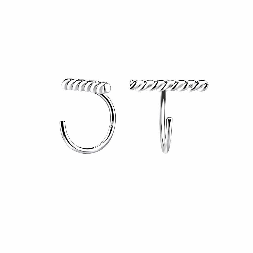 Sterling Silver Pull-Through Twisted Bar Ear Huggers - Melchior Jewellery