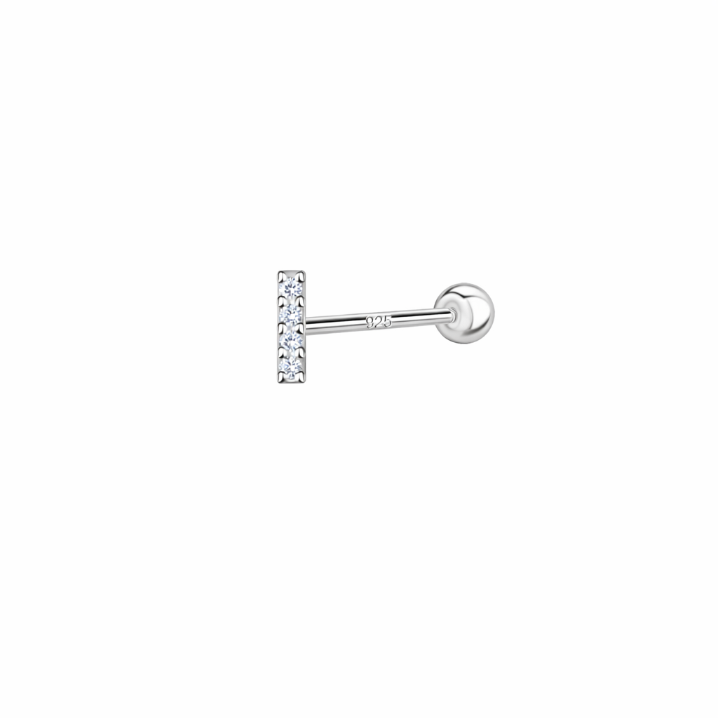 Sterling Silver CZ Bar Cartilage Stud Ball Screw Back - Melchior Jewellery
