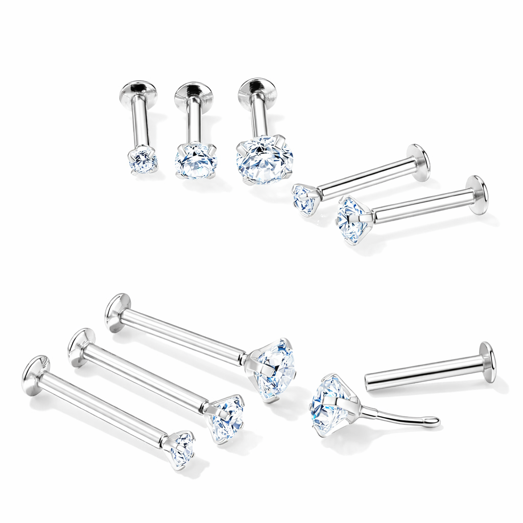 Clear Cubic Zirconia Steel Labret with Threadless top - Choose Your Size - Melchior Jewellery