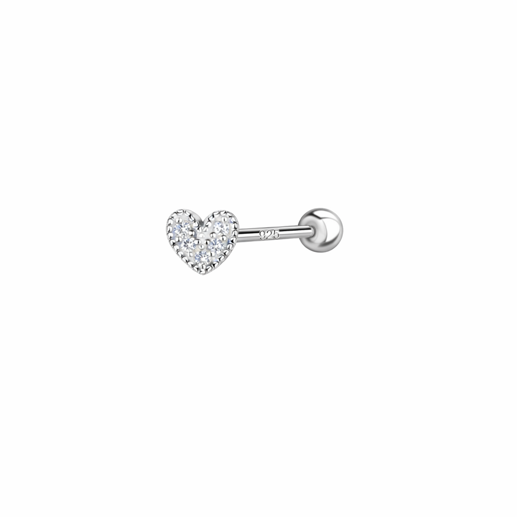 Sterling Silver Heart Cartilage Stud with Silver Ball Screw Back - Melchior Jewellery