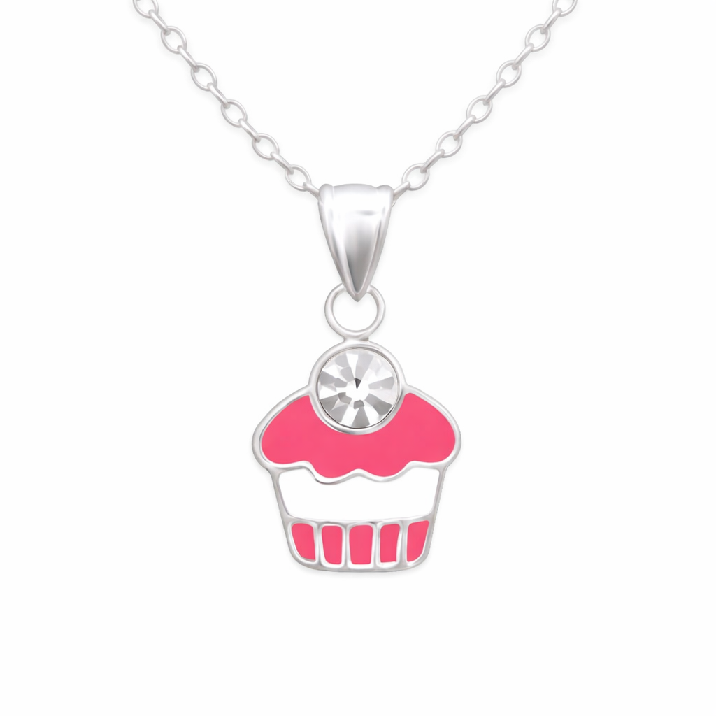 Sterling Silver Girls Pink Cupcake Pendant Necklace - Melchior Jewellery