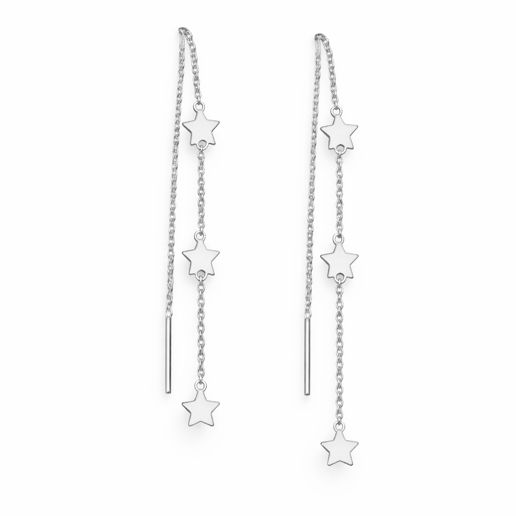 Sterling Silver Triple Star Threader Earrings - Melchior Jewellery