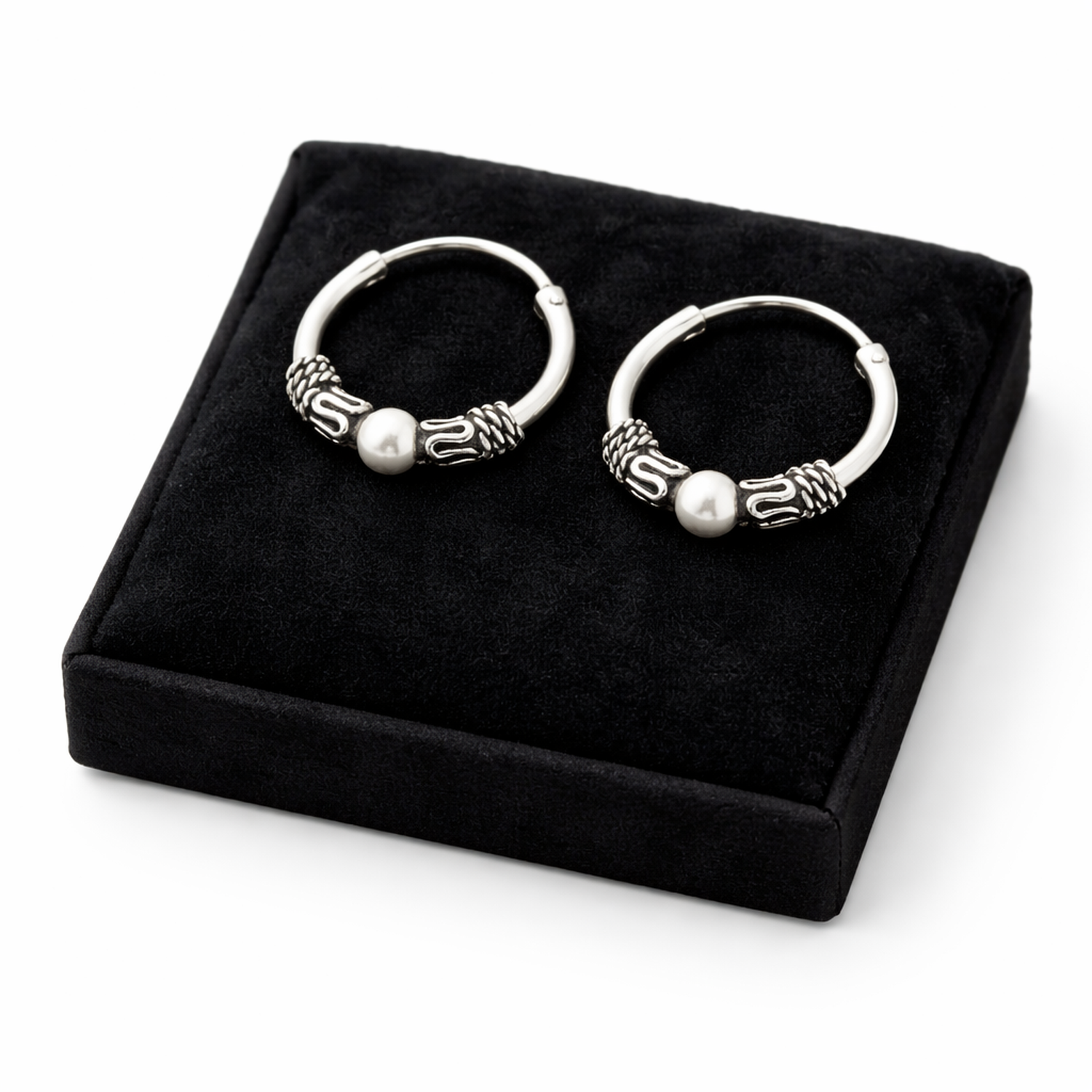 Sterling Silver 14mm Oxidized Bali Hoop Earrings - Melchior Jewellery