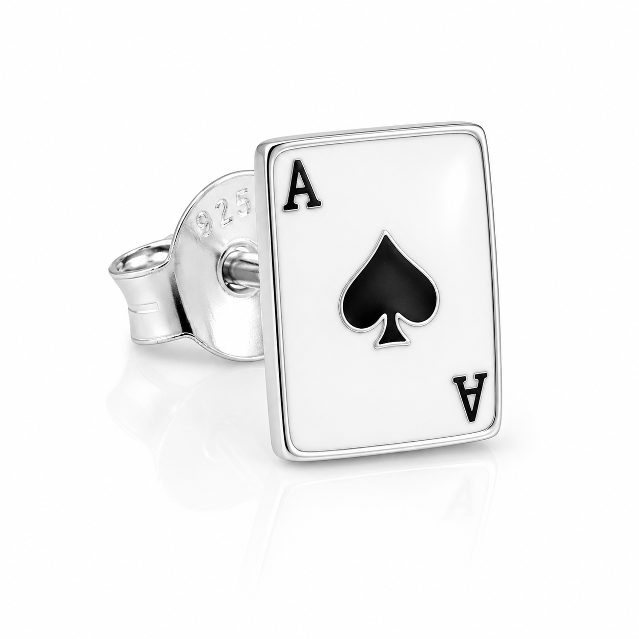 Silver Mens Single Stud Ace Of Spades Playing Card Earring - Melchior Jewellery