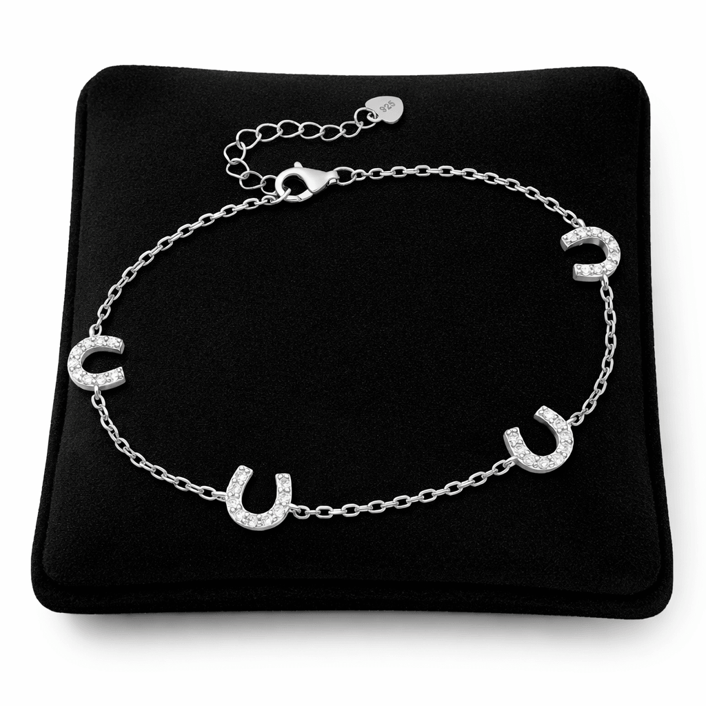 Sterling Silver Horseshoe Charm Bracelet with Sparkling Accents - Melchior Jewellery