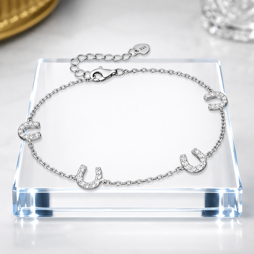Sterling Silver Horseshoe Charm Bracelet with Sparkling Accents - Melchior Jewellery
