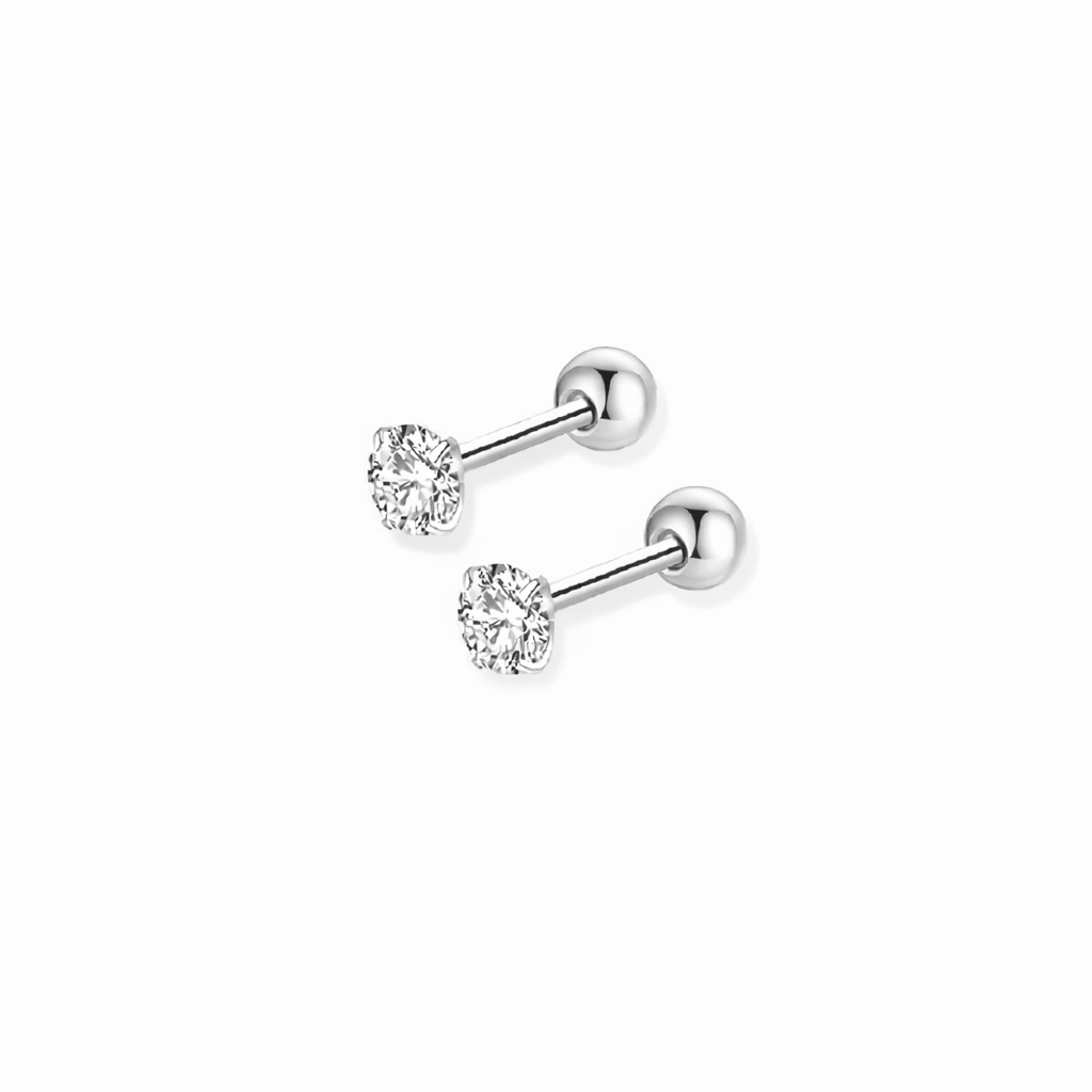 Titanium 3mm Round CZ Stud Cartilage Screw Back Earrings - Melchior Jewellery