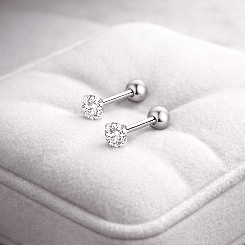 Titanium 3mm Round CZ Stud Cartilage Screw Back Earrings - Melchior Jewellery