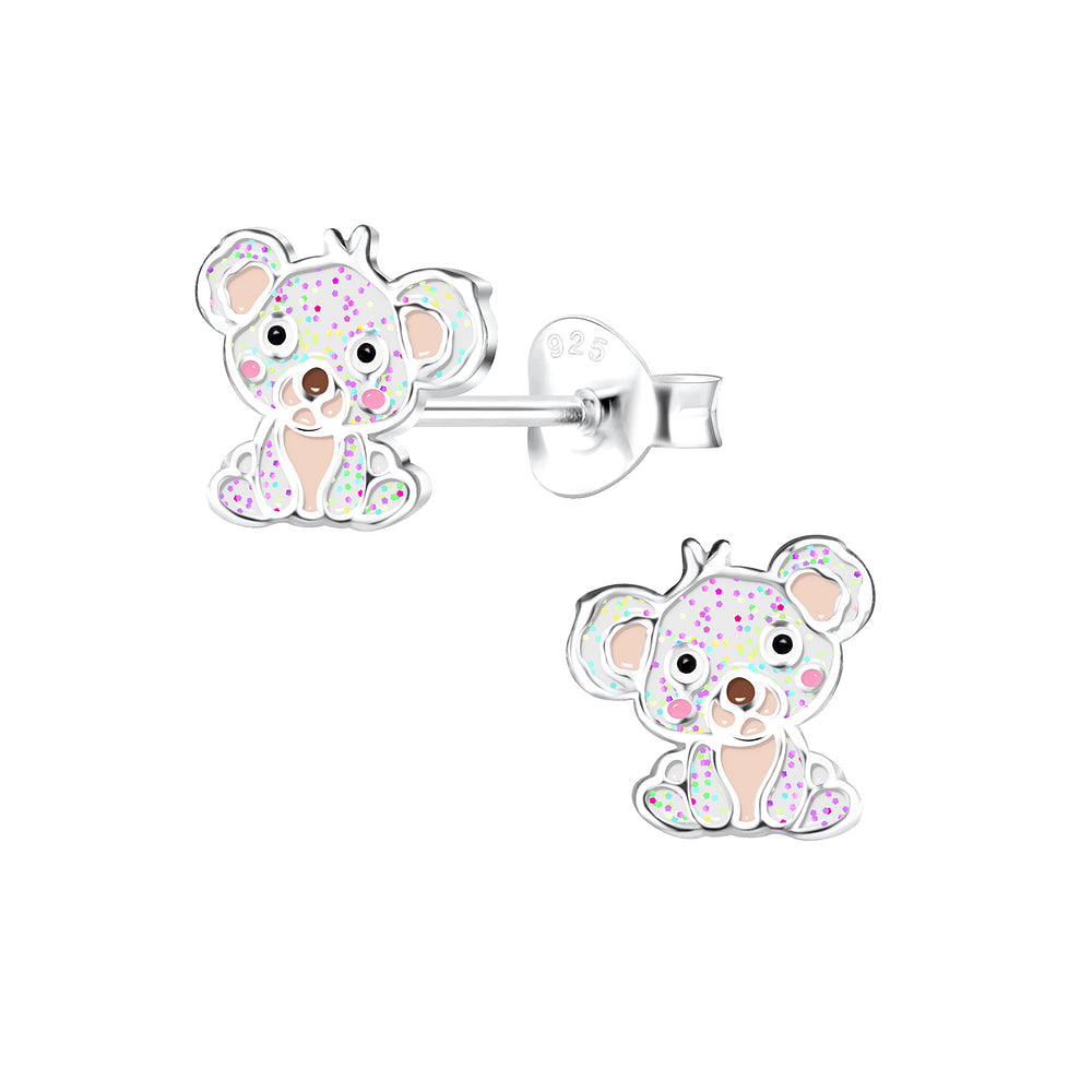 Childrens Sterling Silver Sparkly Koala Bear Stud Earrings - Melchior Jewellery