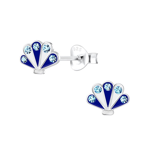 Childrens Sterling Silver CZ Shell Stud Earrings - Melchior Jewellery