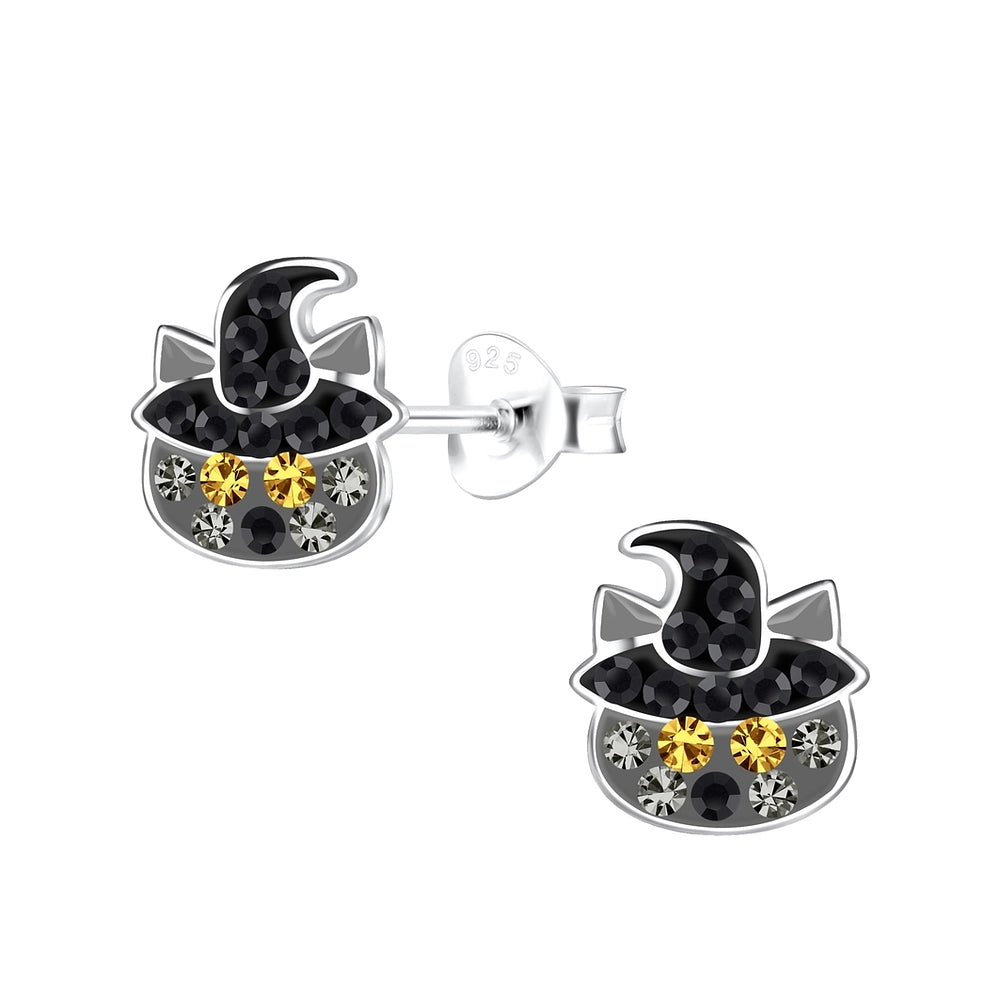 Children's Sterling Silver Halloween Cat Stud Earrings