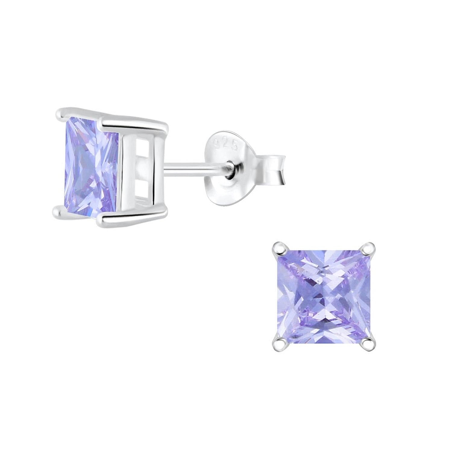 Sterling Silver Square 6mm CZ Stud Earrings - Choose Your Colour - Melchior Jewellery