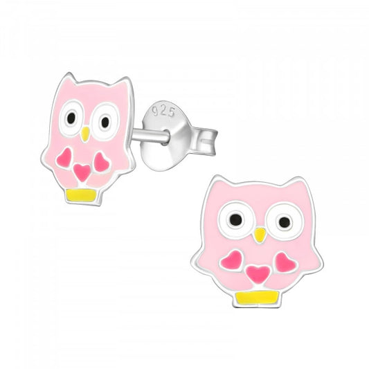 Children' Sterling Silver Pink Owl Stud Earrings - Melchior Jewellery