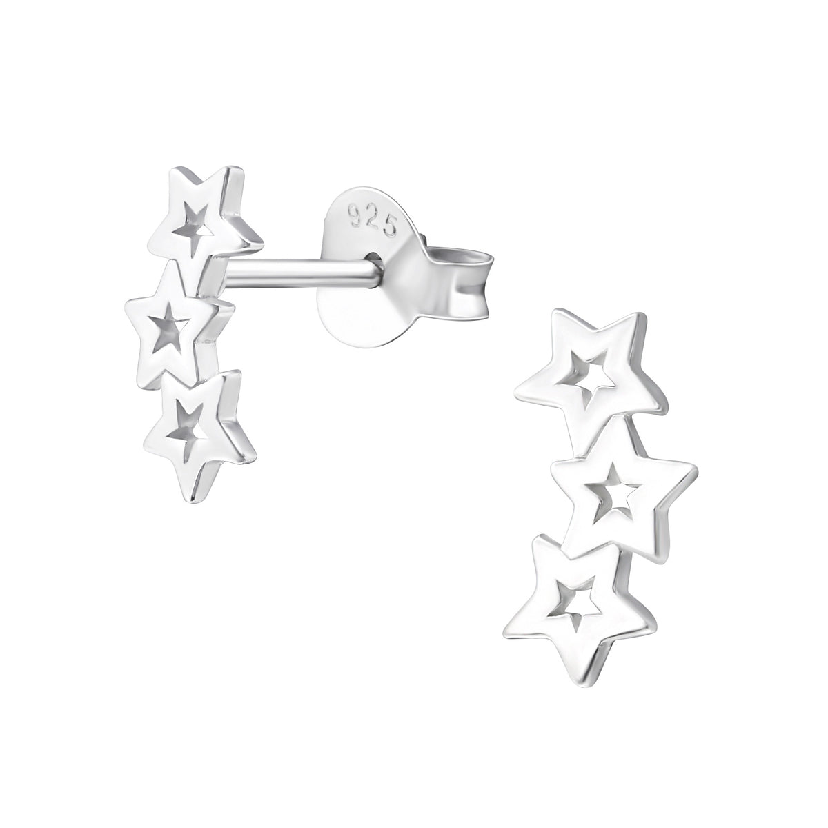 Sterling silver triple star stud earrings