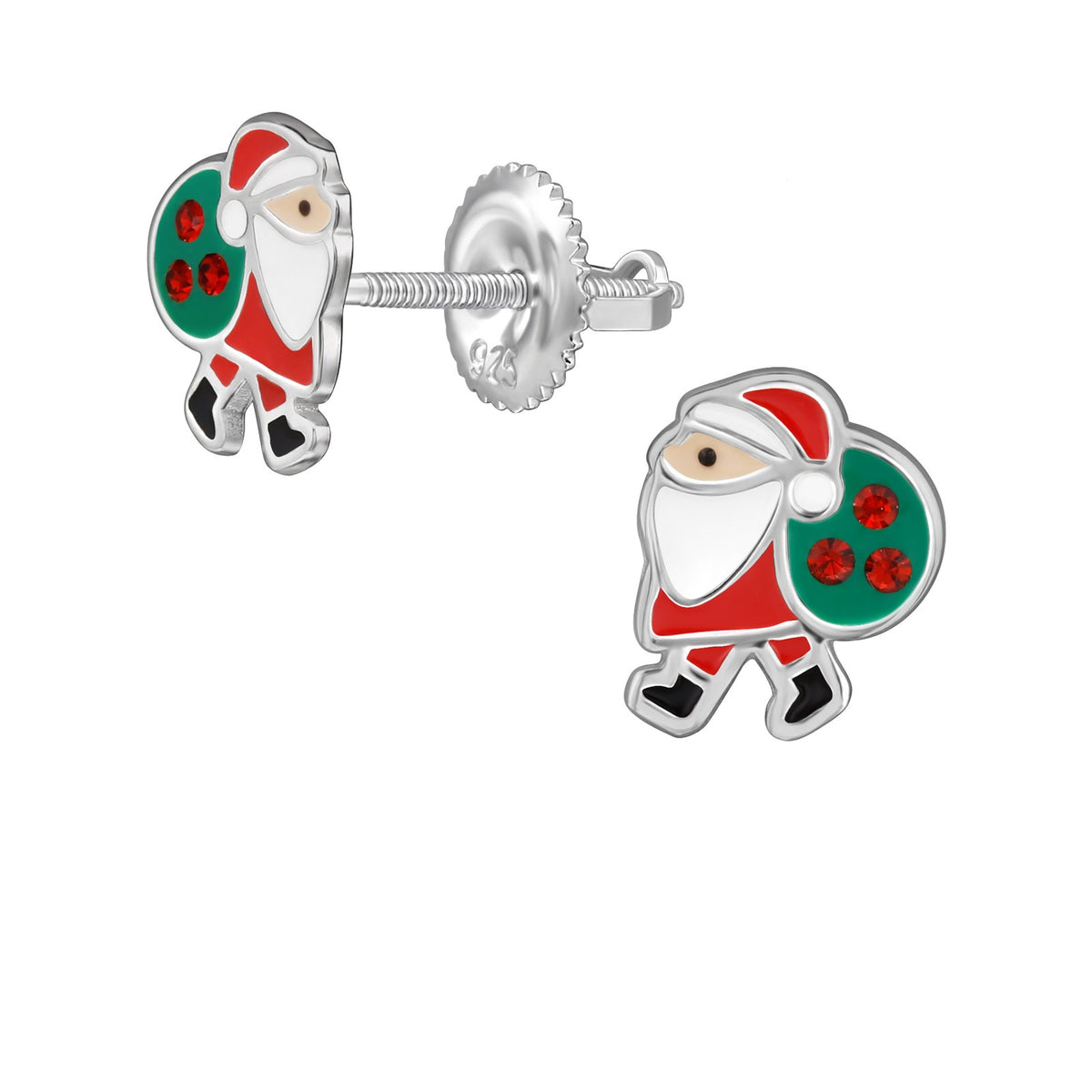 Kids sterling silver Santa crystal screw back earrings
