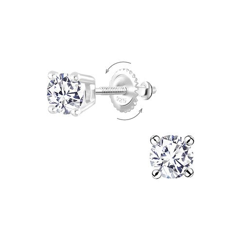 Children's Sterling Silver 5mm Cubic Zirconia Screw Back Earrings
