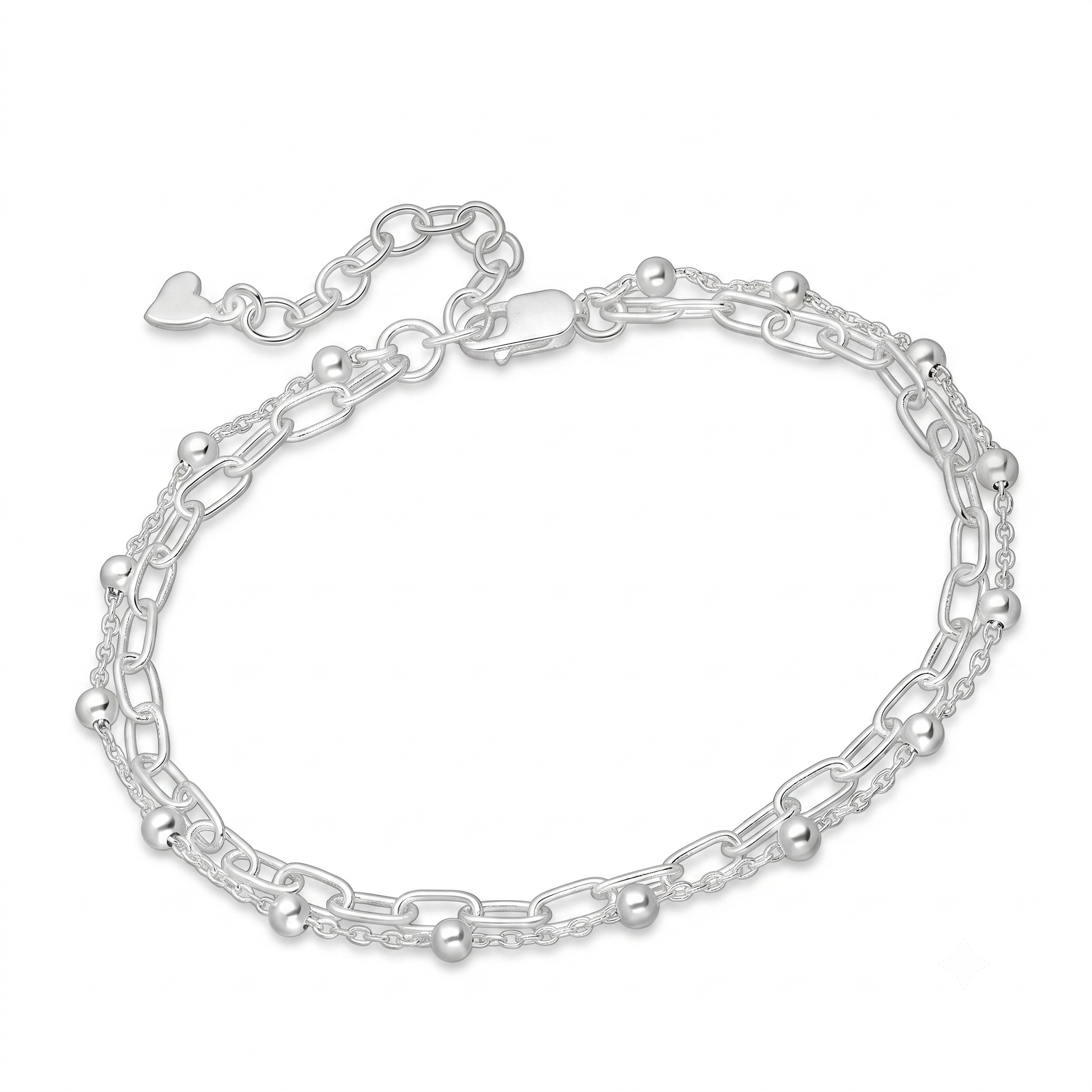 925 Sterling Silver Ball Chain Layered Paperclip Bracelet - Melchior Jewellery