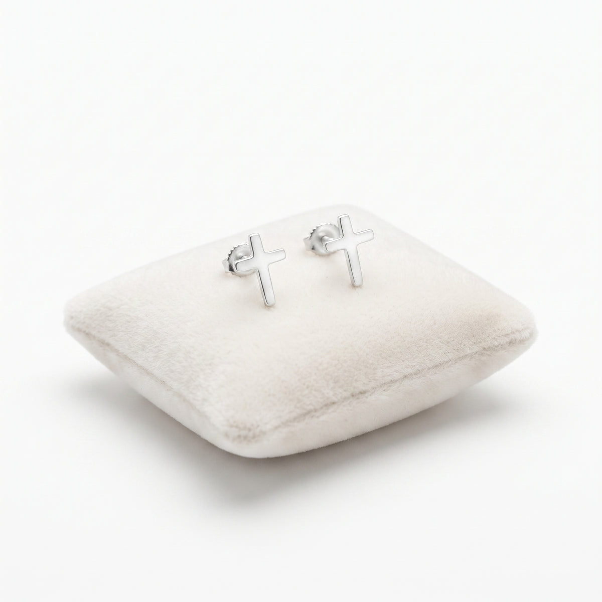 Sterling Silver Cross Screw Back Earrings for Kids - Melchior Jewellery