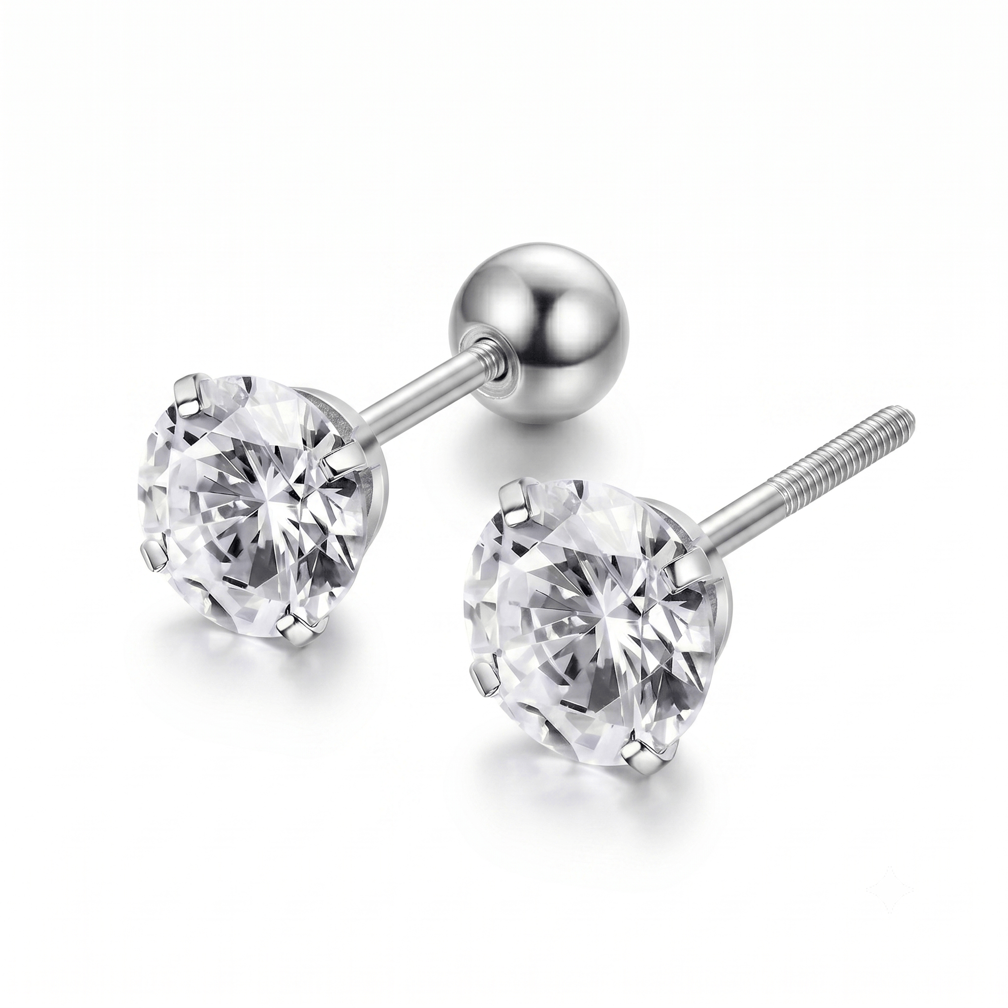 Titanium 5mm Round CZ Stud Screw Back Cartilage Stud Earrings - Melchior Jewellery