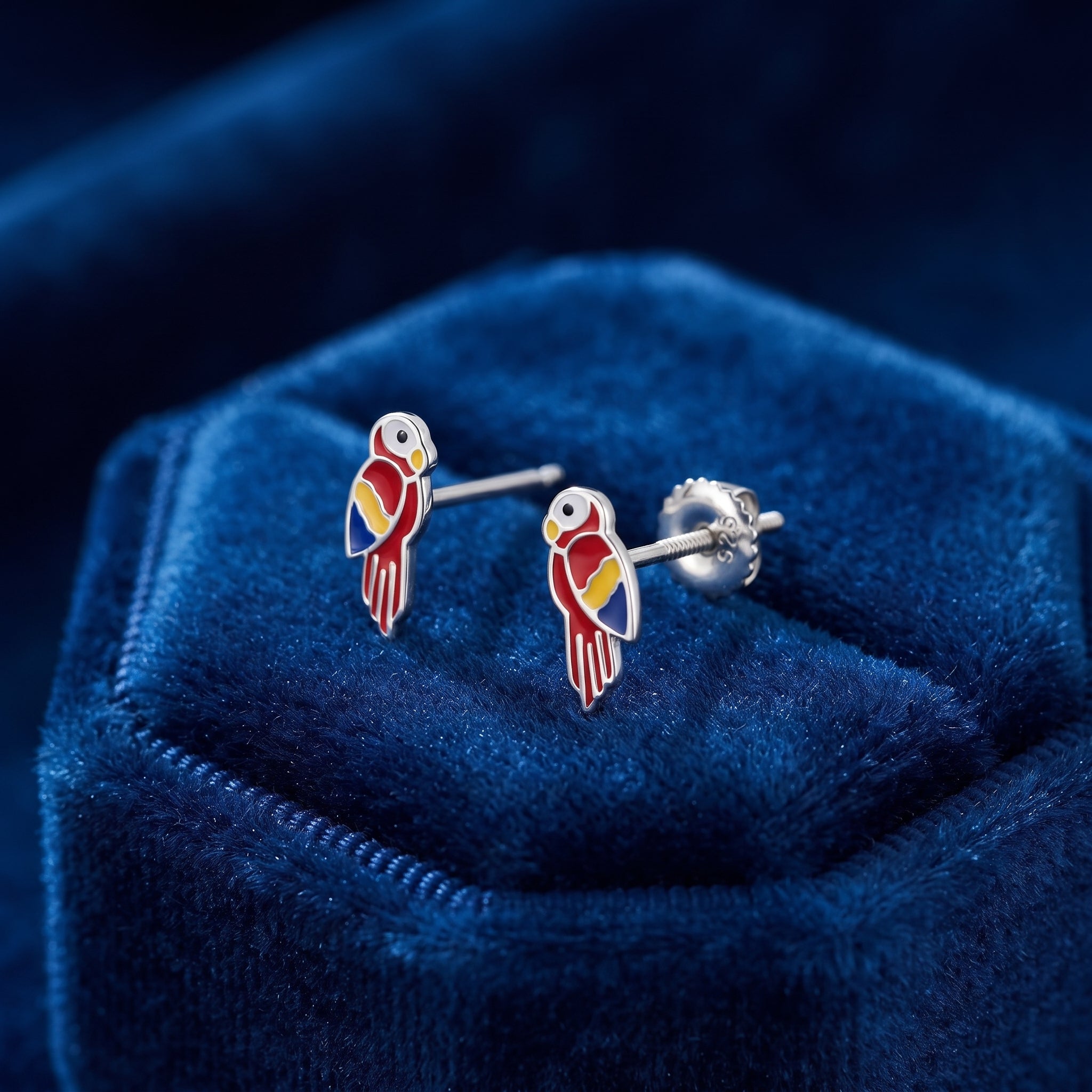 Melchior Jewellery sterling silver parrot screw back earrings for girls, secure fit for children's everyday wear