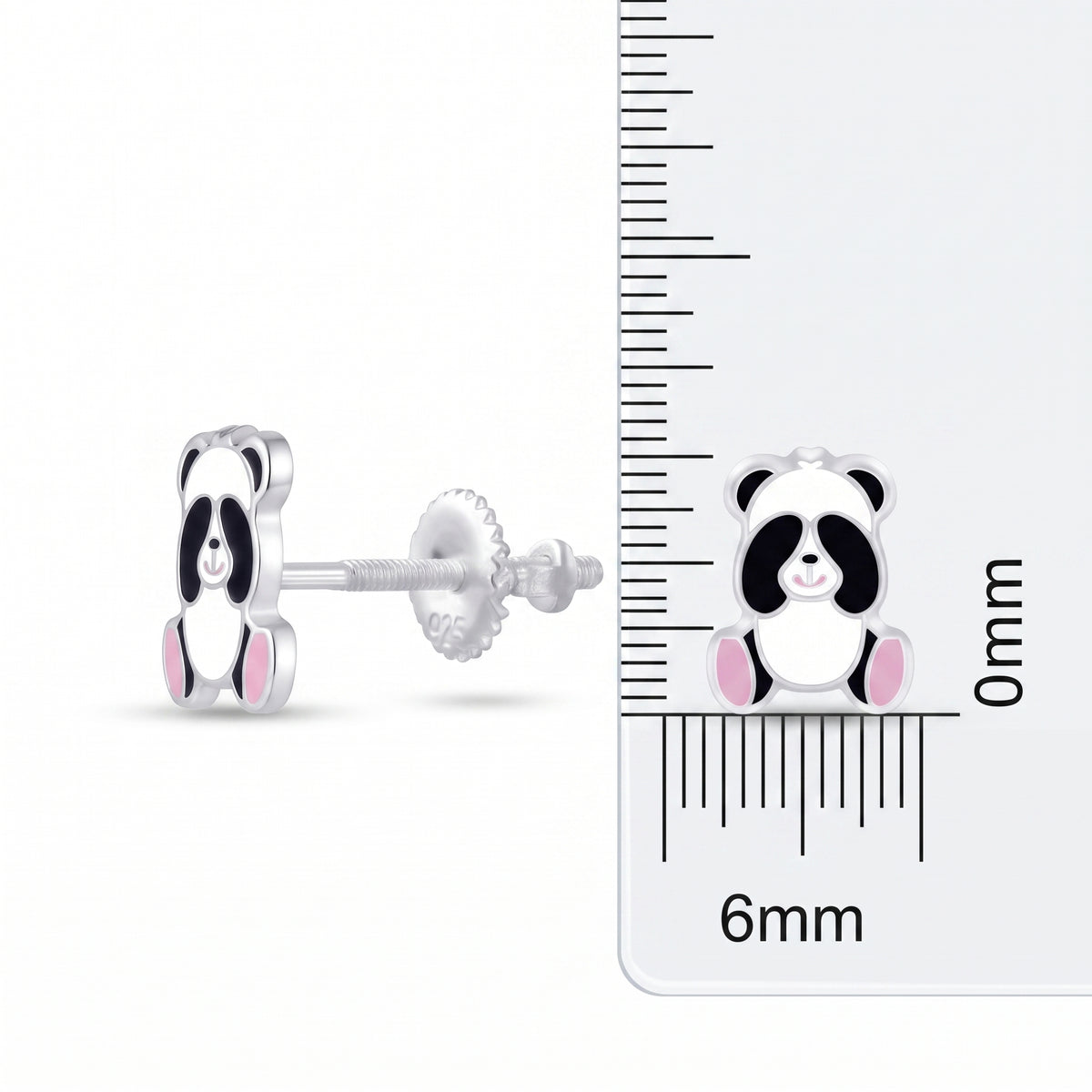 Black and white panda earrings with screw back fastening