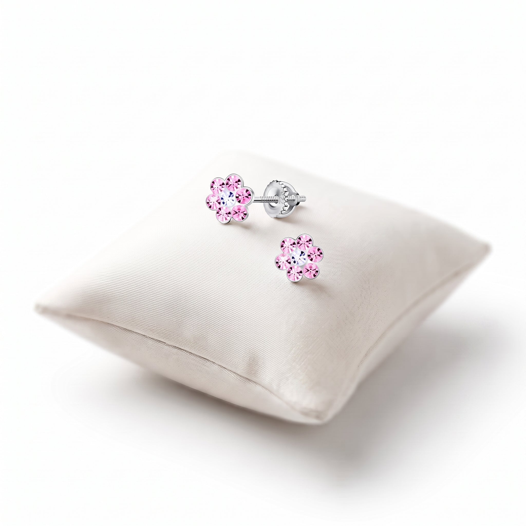 925 sterling silver pink flower earrings
