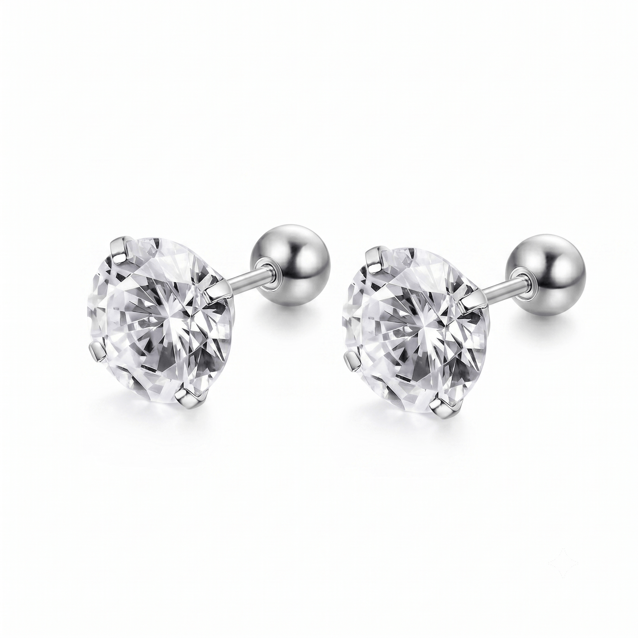 Titanium 5mm Round CZ Stud Screw Back Cartilage Stud Earrings - Melchior Jewellery