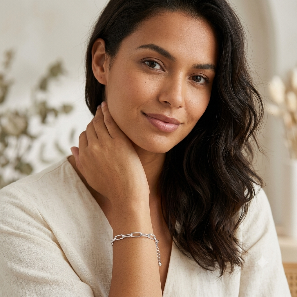 925 Sterling Silver Paperclip Chain Bracelet for Women
