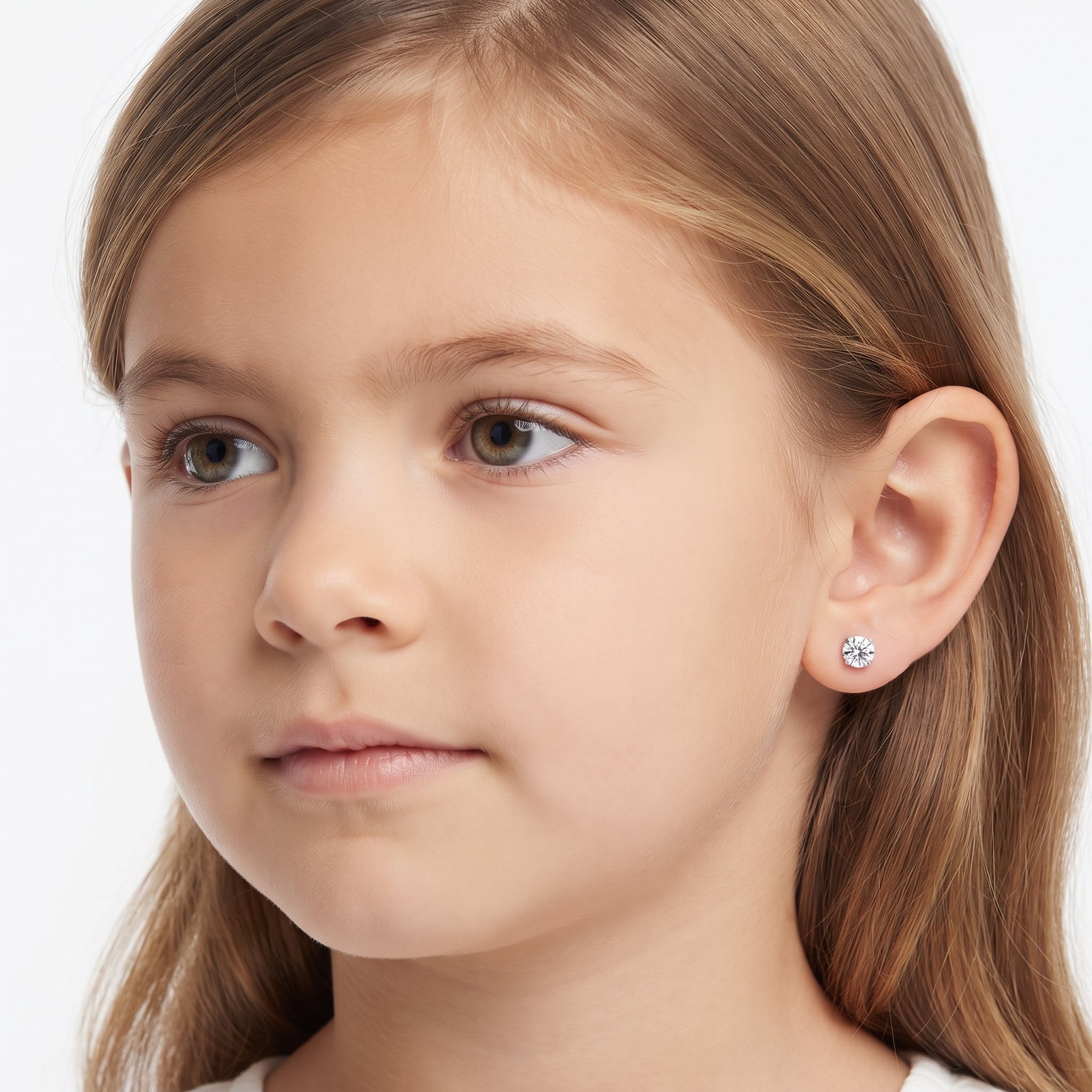 4mm sterling silver CZ earrings for girls