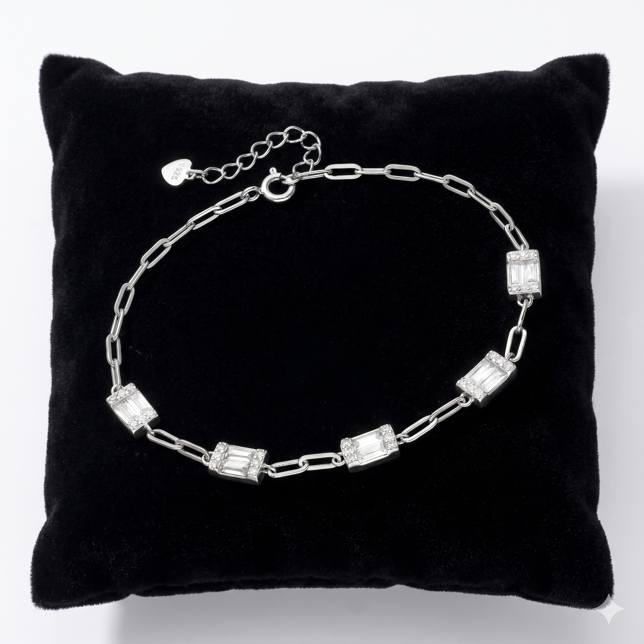 Elegant Sterling Silver Baguette CZ Paperclip Chain Bracelet