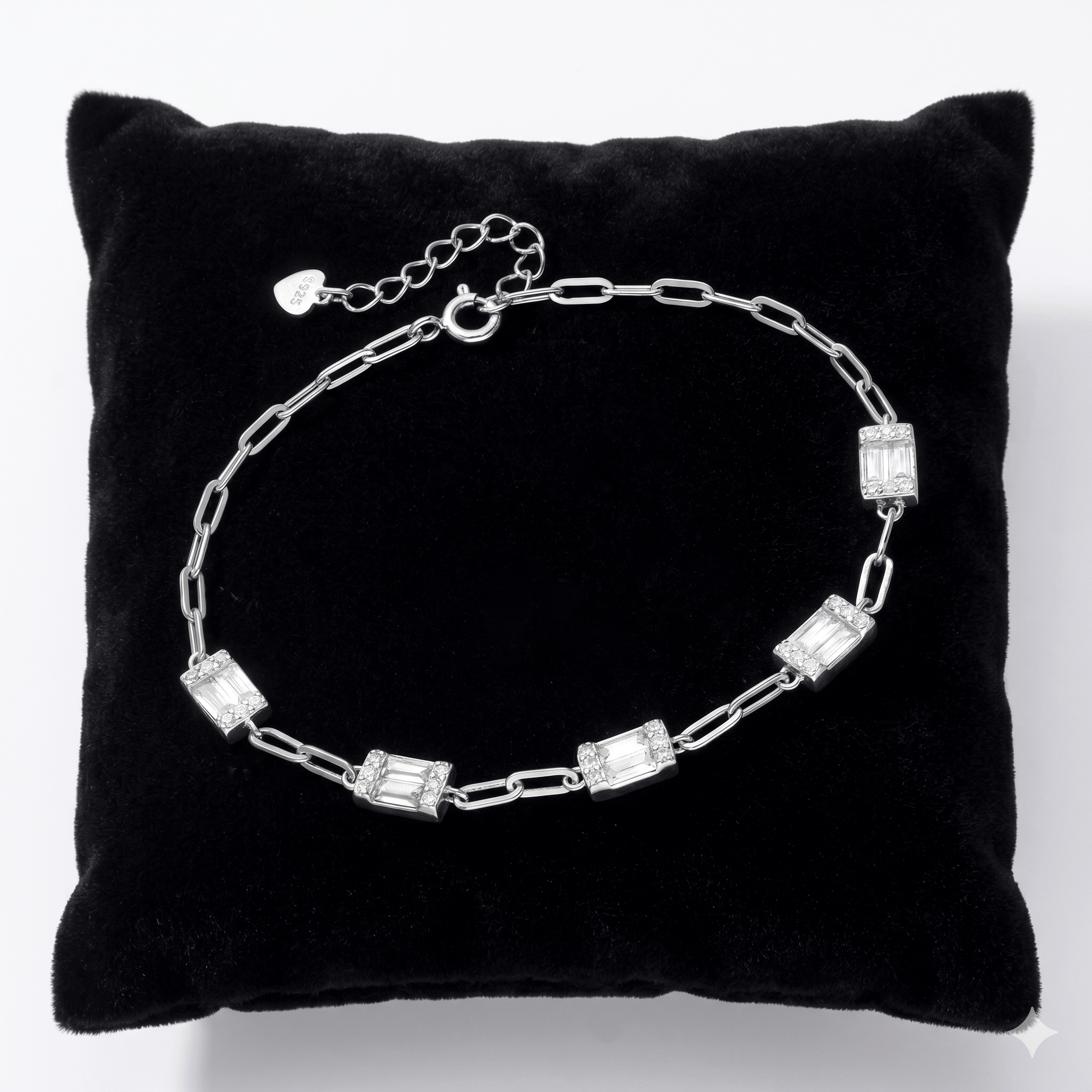 Elegant Sterling Silver Baguette CZ Paperclip Chain Bracelet - Melchior Jewellery