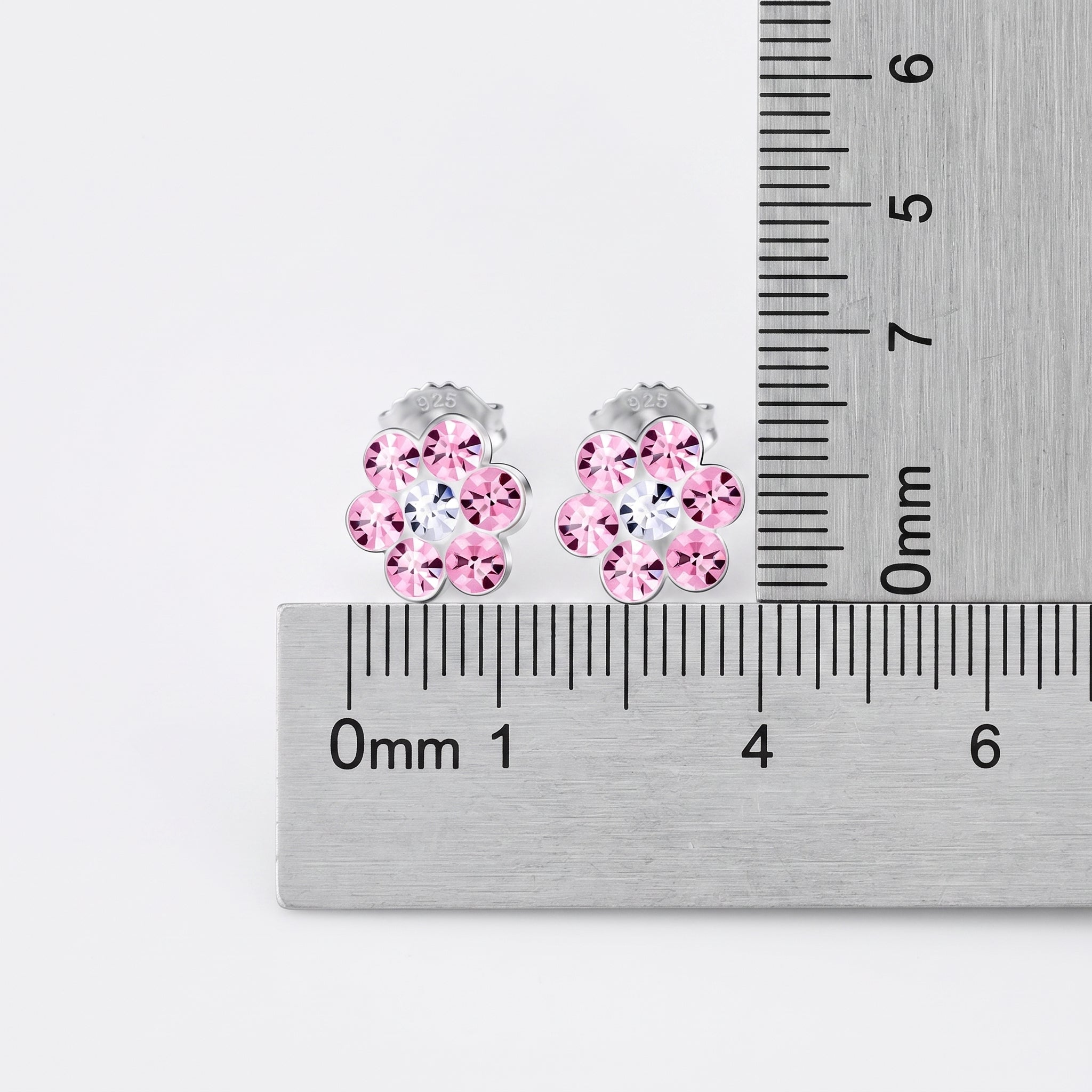 Sparkly pink flower earrings with screw back fastening