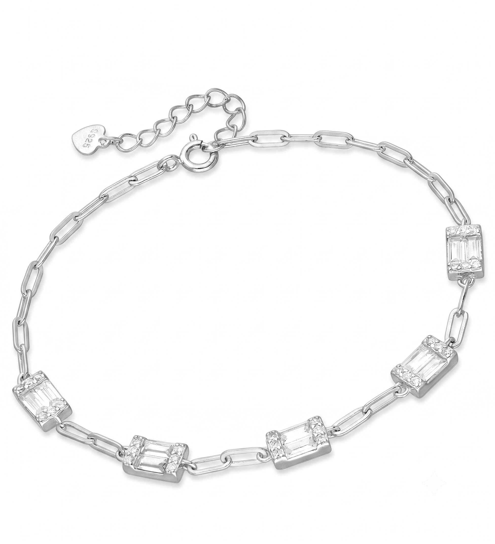 Elegant Sterling Silver Baguette CZ Paperclip Chain Bracelet - Melchior Jewellery