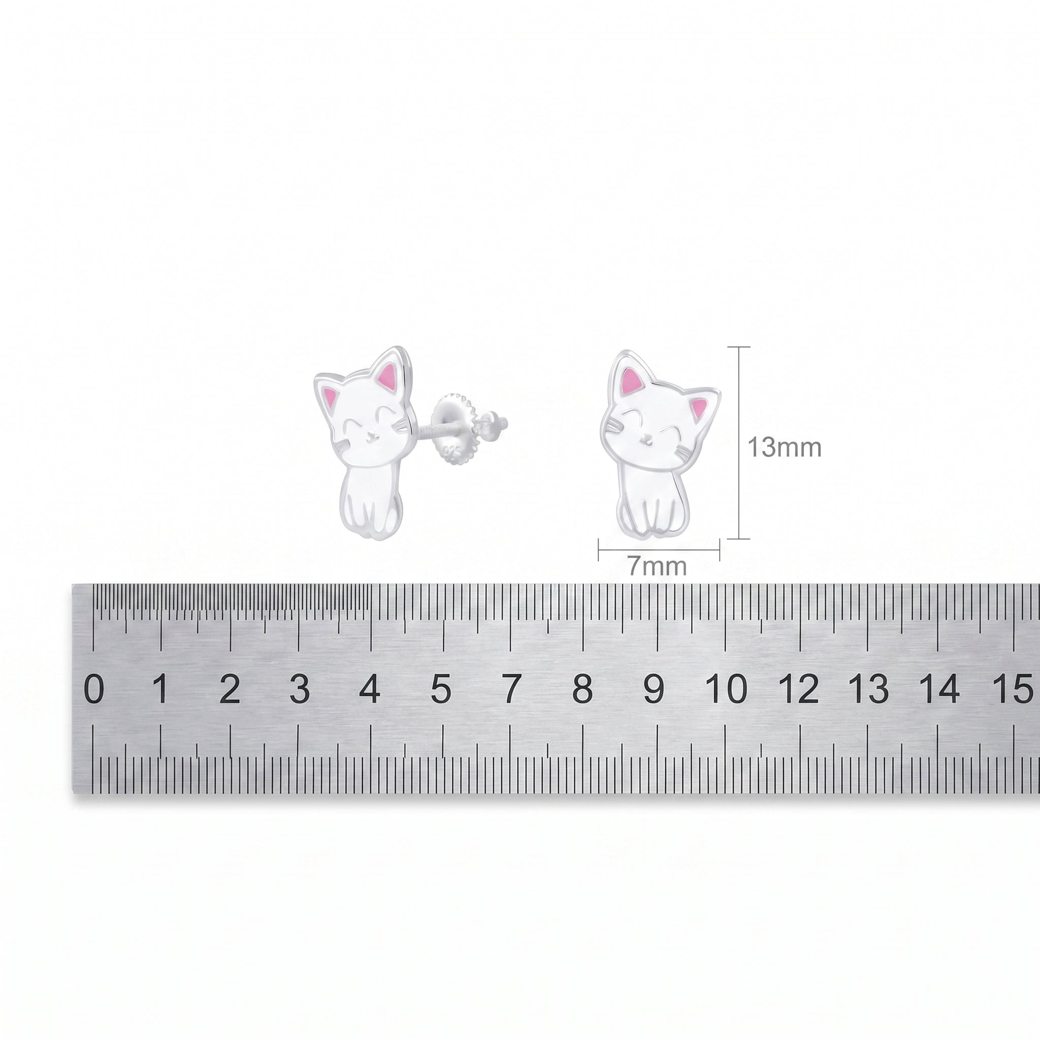 Cute sterling silver cat earrings for kids