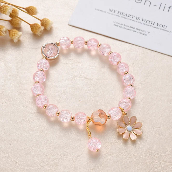 Children's Pink Daisy Stretch Bead Bracelet
