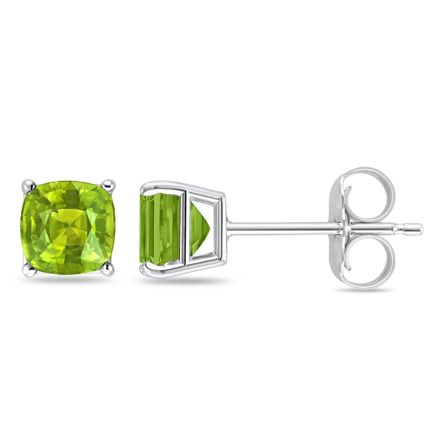 Sterling Silver Solitaire Cushion CZ Peridot Stud Earrings - Melchior Jewellery