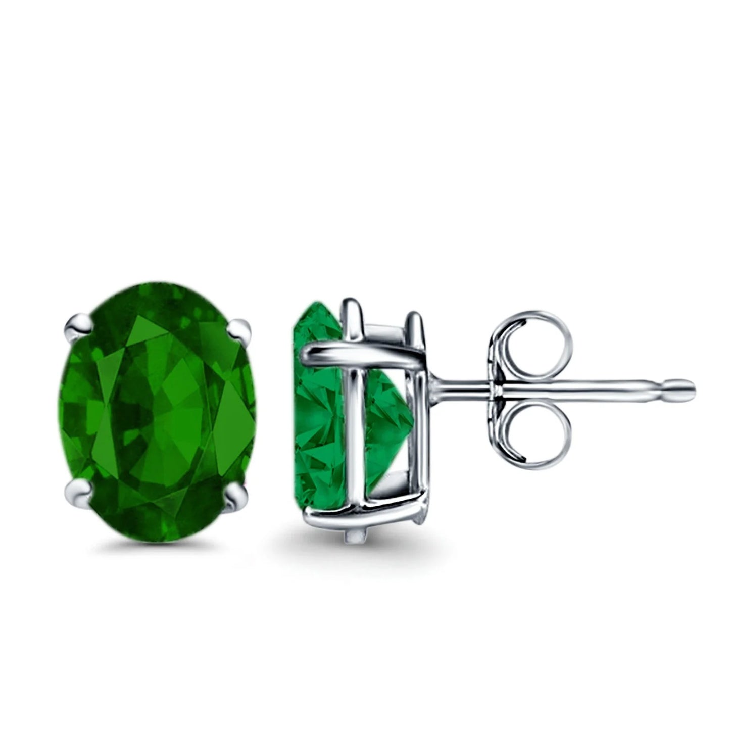 Sterling Silver Emerald Oval Stud Earrings