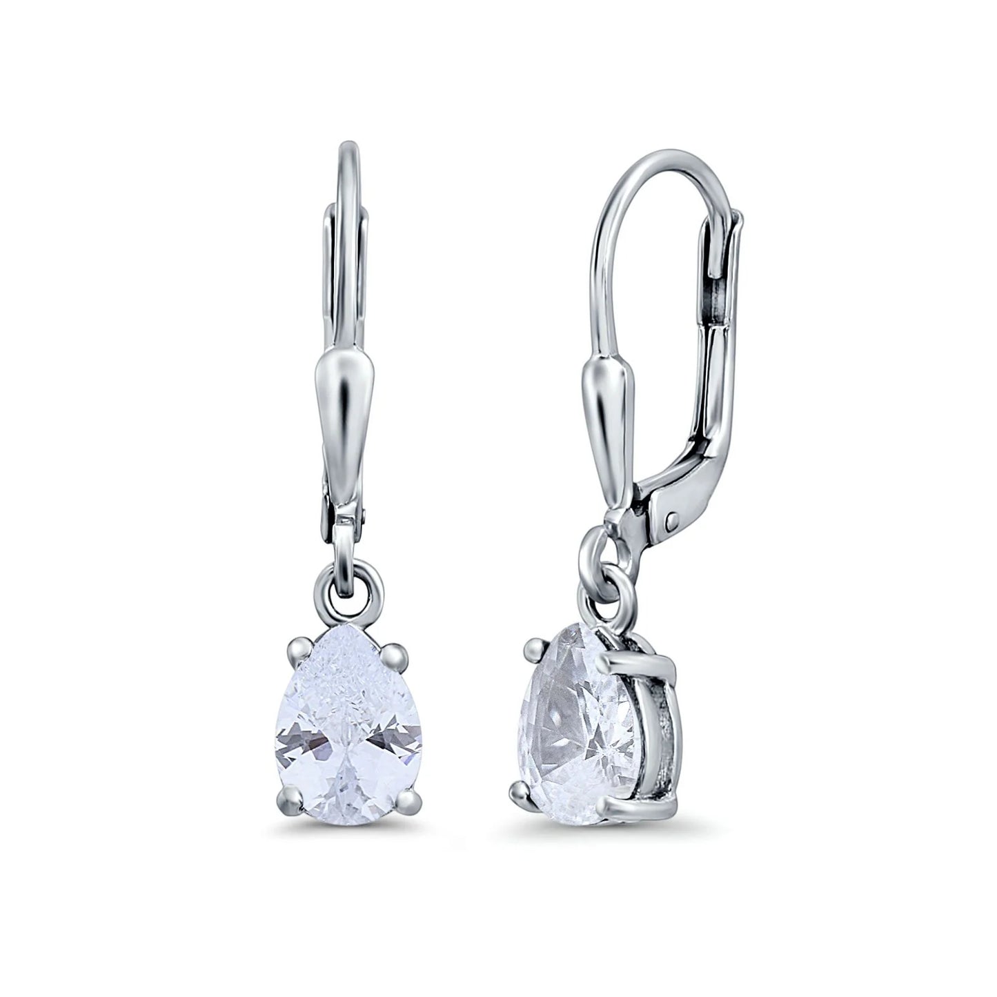 Sterling Silver Pear Shape CZ Leverback Drop Earrings - Melchior Jewellery