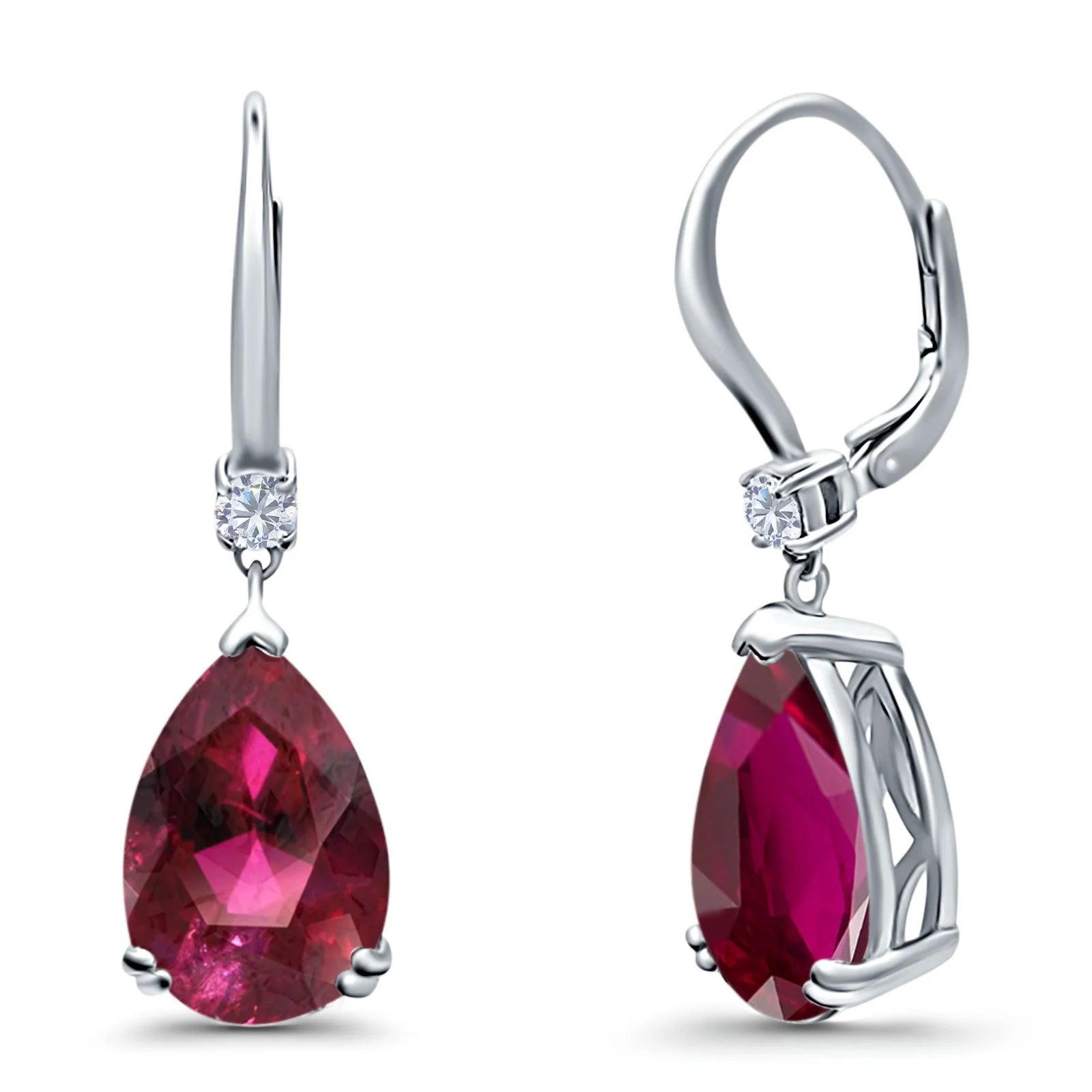 Sterling Silver Ruby CZ Teardrop Earrings - Melchior Jewellery