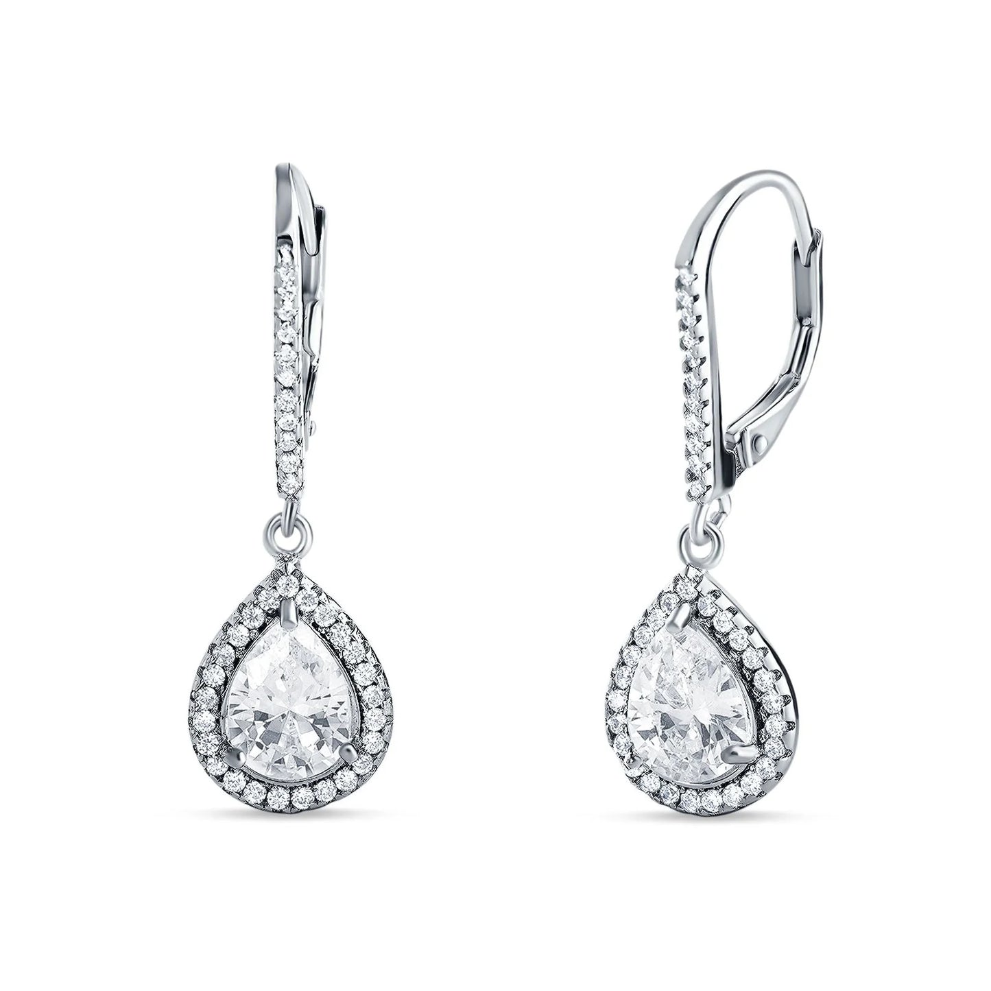 Sterling Silver white Pear teardrop zirconia Earrings - Melchior Jewellery