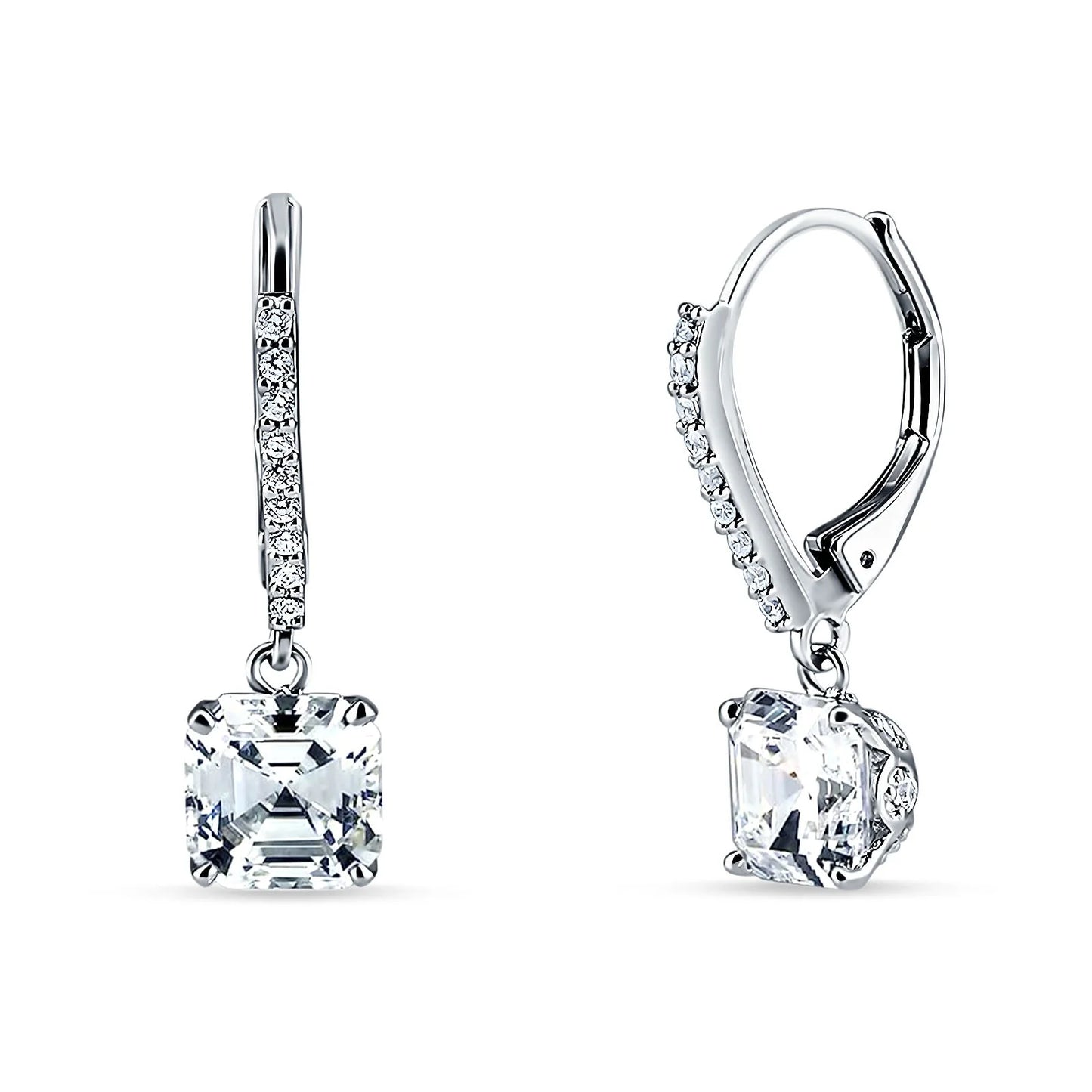 Sterling Silver Asscher Cut Cubic Zirconia Leverback Earrings - Melchior Jewellery