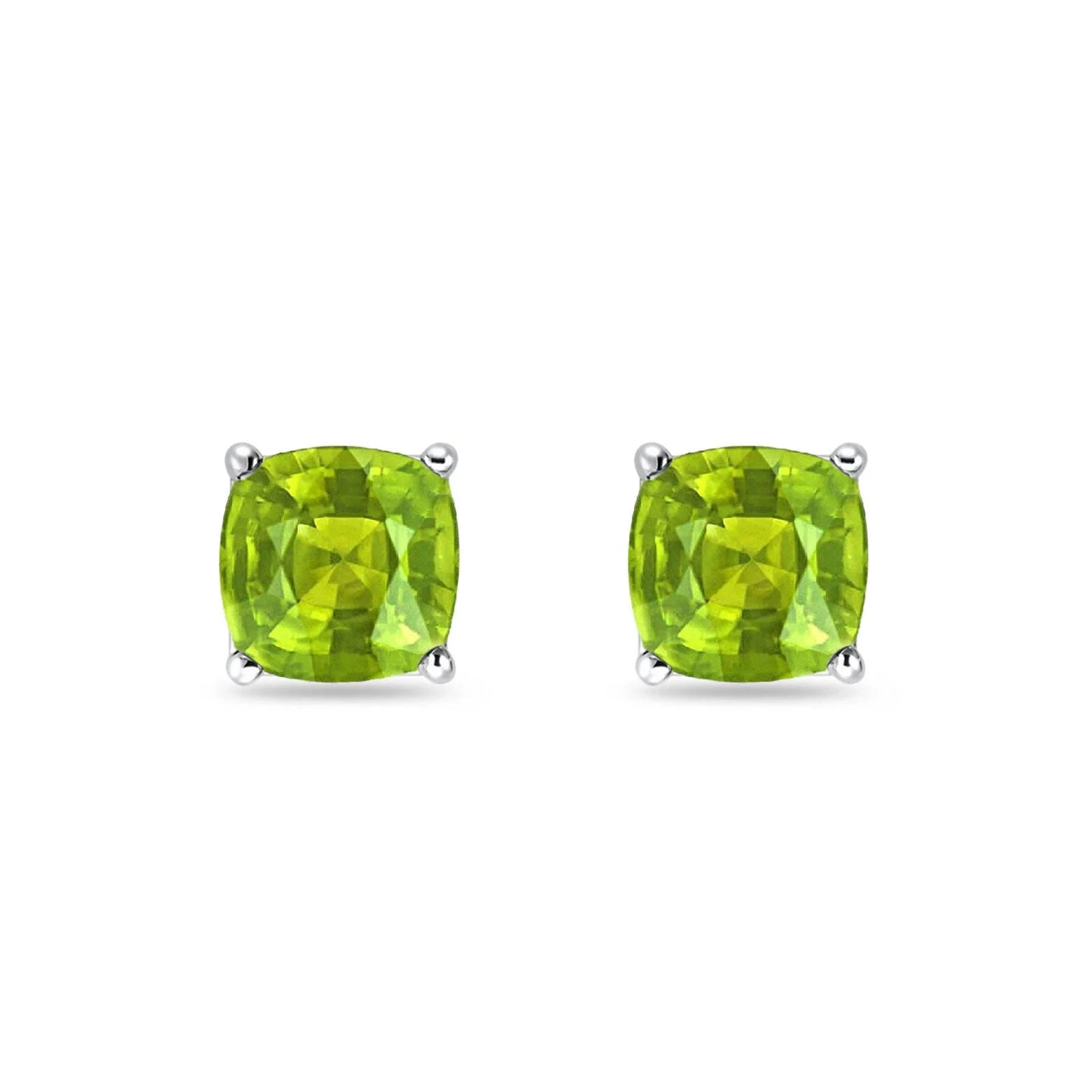 Sterling Silver Solitaire Cushion CZ Peridot Stud Earrings - Melchior Jewellery