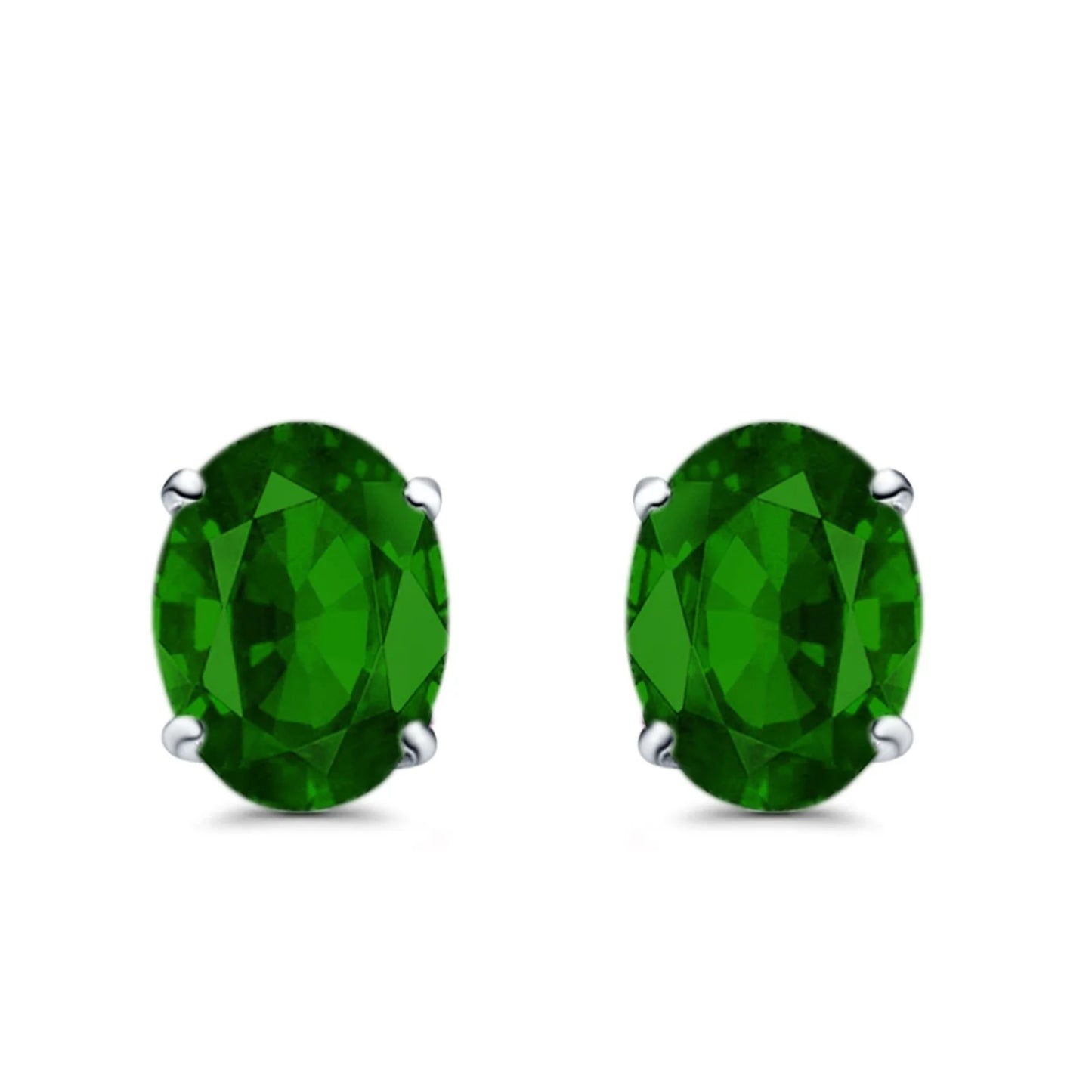 Sterling Silver Emerald Oval Stud Earrings